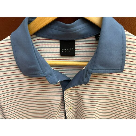 Dunning Golf Men's Red White Blue Striped Performance Polo Medium - Picture 2 of 6